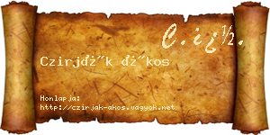 Czirják Ákos névjegykártya
